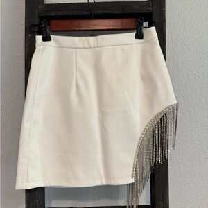 12th Tribe White Skirt with Fringe Detail